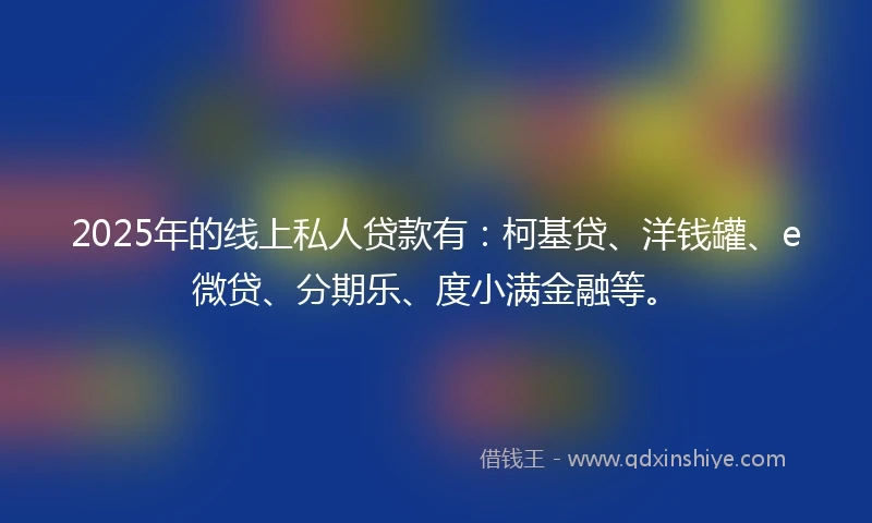 2025年的线上私人贷款有：柯基贷、洋钱罐、e微贷、分期乐、度小满金融等。