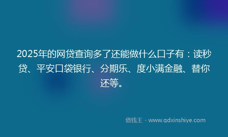 2025年的网贷查询多了还能做什么口子有：读秒贷、平安口袋银行、分期乐、度小满金融、替你还等。