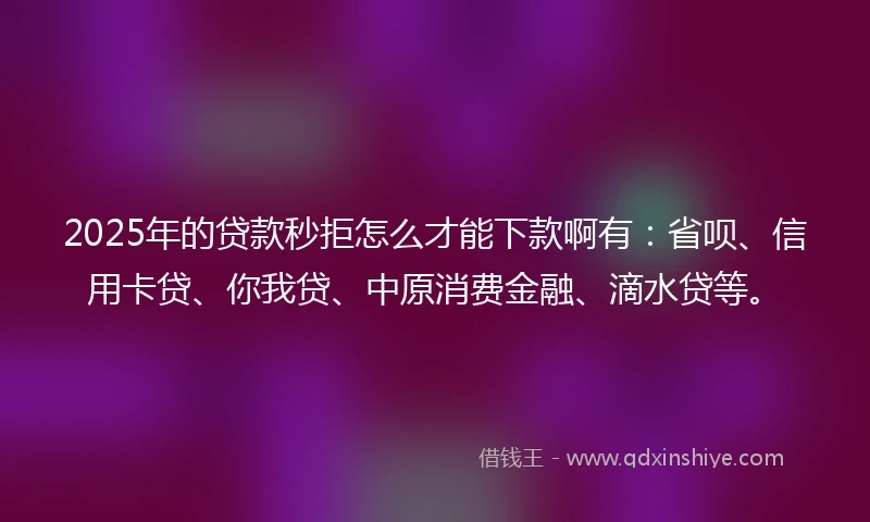 2025年的贷款秒拒怎么才能下款啊有：省呗、信用卡贷、你我贷、中原消费金融、滴水贷等。