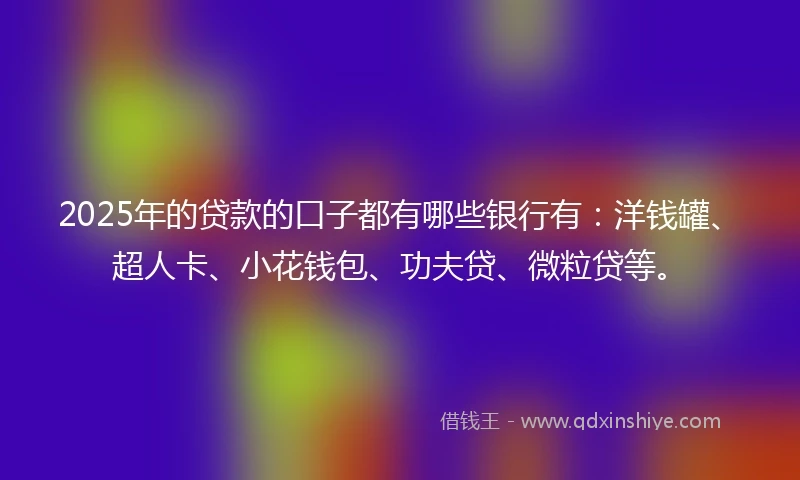 2025年的贷款的口子都有哪些银行有：洋钱罐、超人卡、小花钱包、功夫贷、微粒贷等。