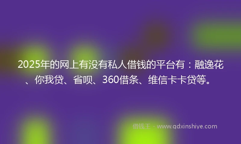 2025年的网上有没有私人借钱的平台有：融逸花、你我贷、省呗、360借条、维信卡卡贷等。
