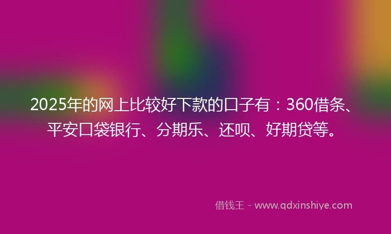 2025年的网上比较好下款的口子有：360借条、平安口袋银行、分期乐、还呗、好期贷等。