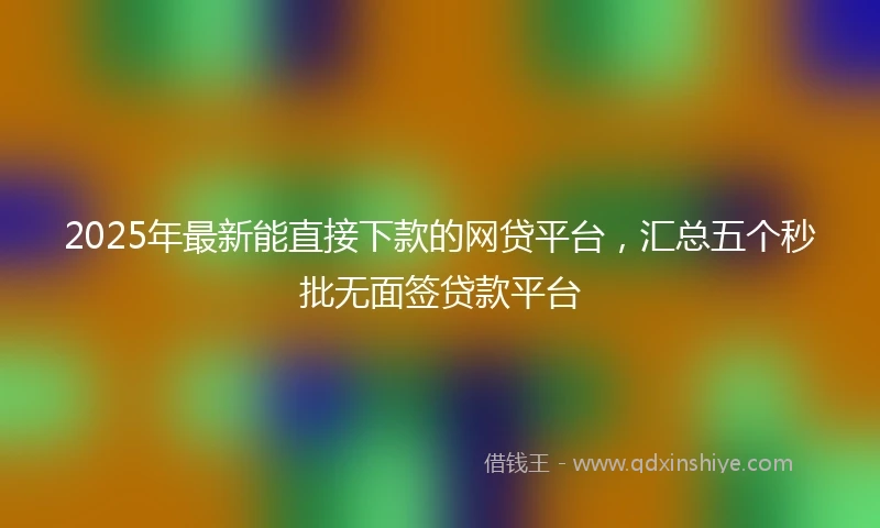 2025年最新能直接下款的网贷平台，汇总五个秒批无面签贷款平台