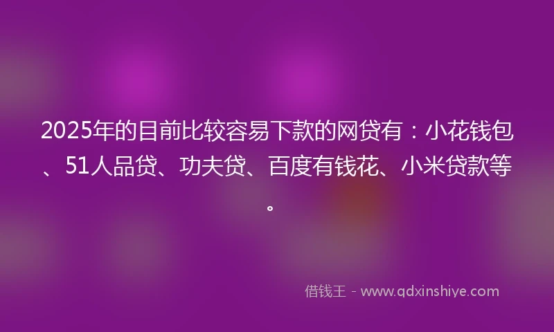 2025年的目前比较容易下款的网贷有：小花钱包、51人品贷、功夫贷、百度有钱花、小米贷款等。