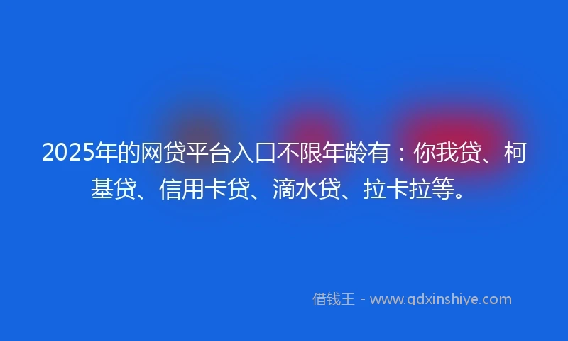 2025年的网贷平台入口不限年龄有：你我贷、柯基贷、信用卡贷、滴水贷、拉卡拉等。
