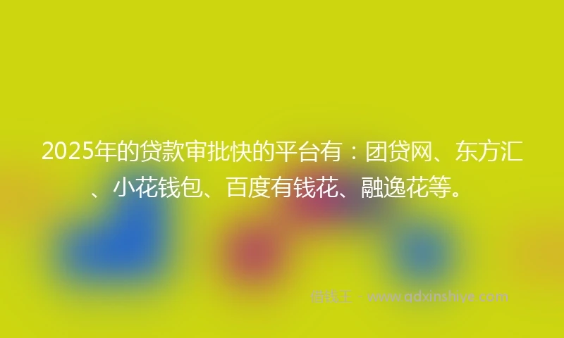 2025年的贷款审批快的平台有：团贷网、东方汇、小花钱包、百度有钱花、融逸花等。