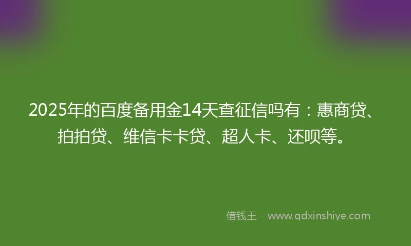 2025年的百度备用金14天查征信吗有：惠商贷、拍拍贷、维信卡卡贷、超人卡、还呗等。