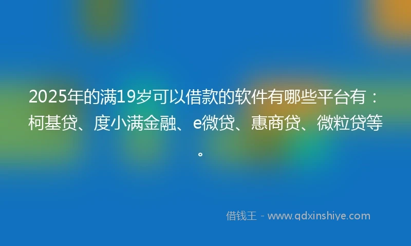 2025年的满19岁可以借款的软件有哪些平台有：柯基贷、度小满金融、e微贷、惠商贷、微粒贷等。