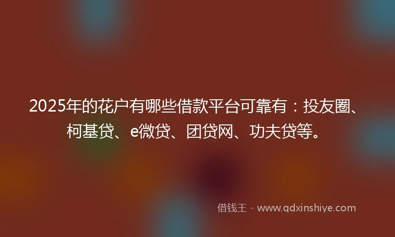 2025年的花户有哪些借款平台可靠有：投友圈、柯基贷、e微贷、团贷网、功夫贷等。