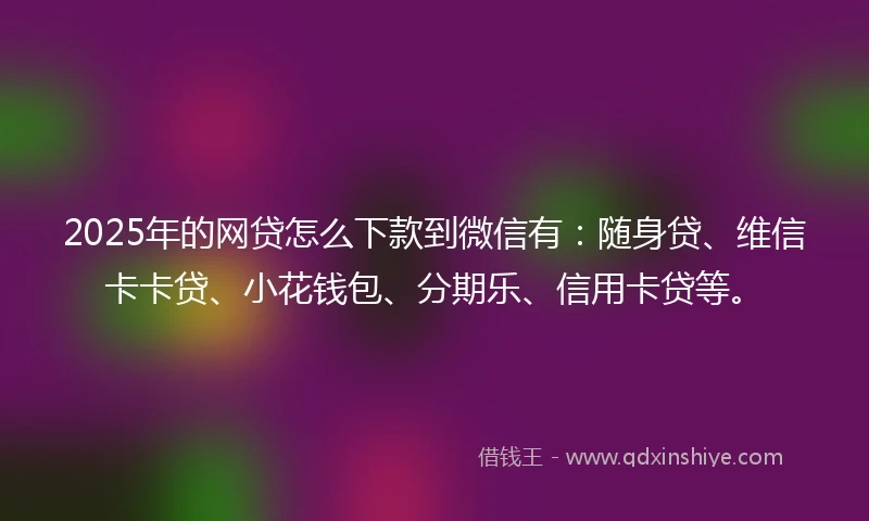 2025年的网贷怎么下款到微信有：随身贷、维信卡卡贷、小花钱包、分期乐、信用卡贷等。