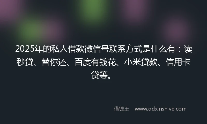 2025年的私人借款微信号联系方式是什么有：读秒贷、替你还、百度有钱花、小米贷款、信用卡贷等。
