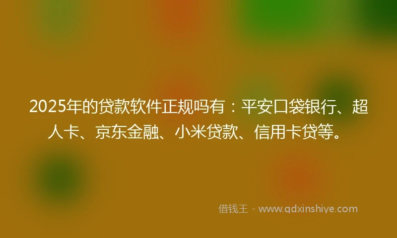 2025年的贷款软件正规吗有：平安口袋银行、超人卡、京东金融、小米贷款、信用卡贷等。