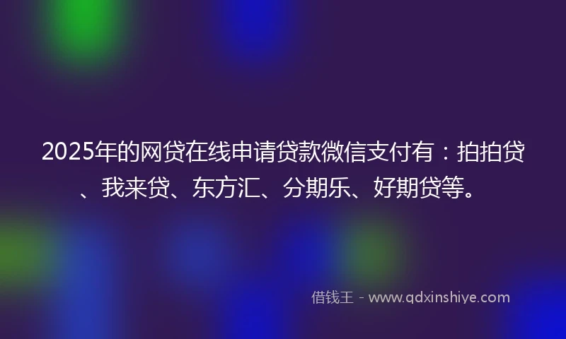 2025年的网贷在线申请贷款微信支付有：拍拍贷、我来贷、东方汇、分期乐、好期贷等。