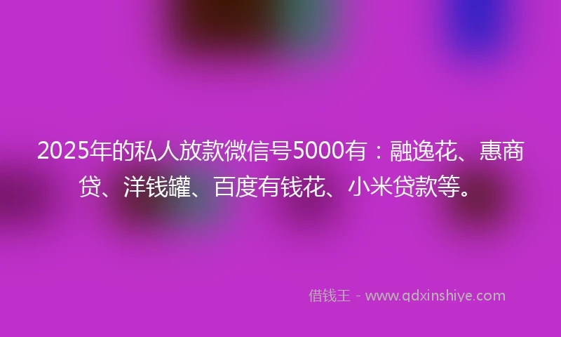 2025年的私人放款微信号5000有：融逸花、惠商贷、洋钱罐、百度有钱花、小米贷款等。