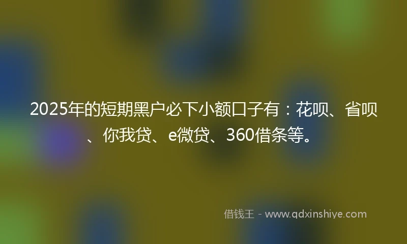 2025年的短期黑户必下小额口子有：花呗、省呗、你我贷、e微贷、360借条等。