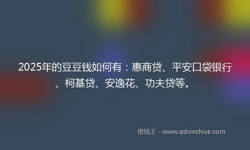 2025年的豆豆钱如何有：惠商贷、平安口袋银行、柯基贷、安逸花、功夫贷等。
