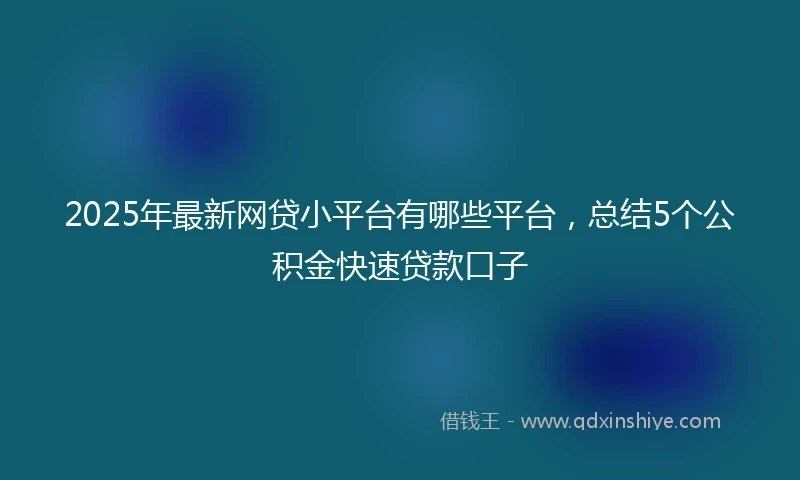2025年最新网贷小平台有哪些平台，总结5个公积金快速贷款口子