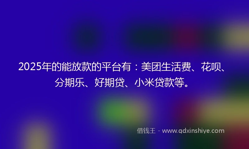 2025年的能放款的平台有：美团生活费、花呗、分期乐、好期贷、小米贷款等。