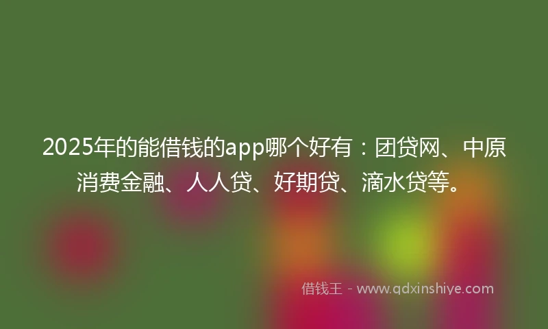 2025年的能借钱的app哪个好有：团贷网、中原消费金融、人人贷、好期贷、滴水贷等。