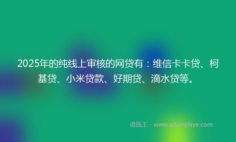 2025年的纯线上审核的网贷有：维信卡卡贷、柯基贷、小米贷款、好期贷、滴水贷等。