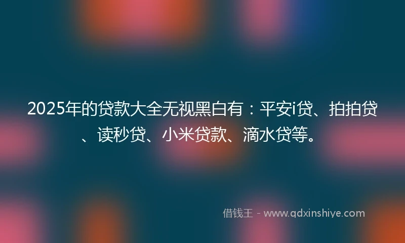 2025年的贷款大全无视黑白有：平安i贷、拍拍贷、读秒贷、小米贷款、滴水贷等。