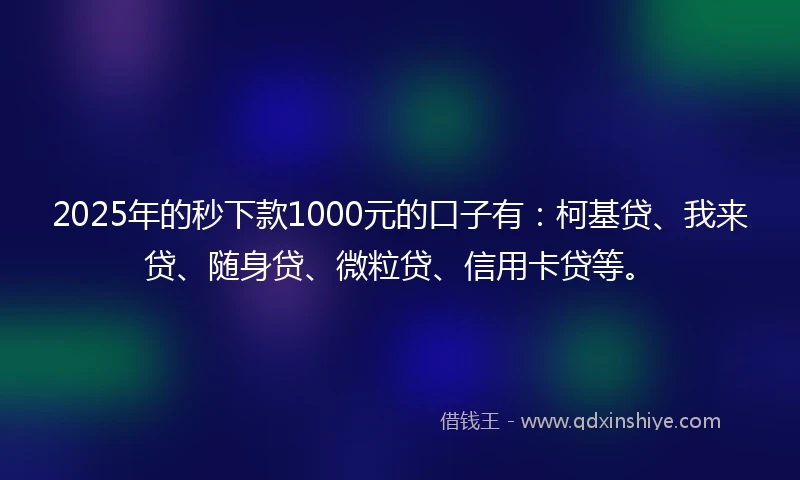 2025年的秒下款1000元的口子有:柯基贷、我来贷、随身贷、微粒贷、信用卡贷等。