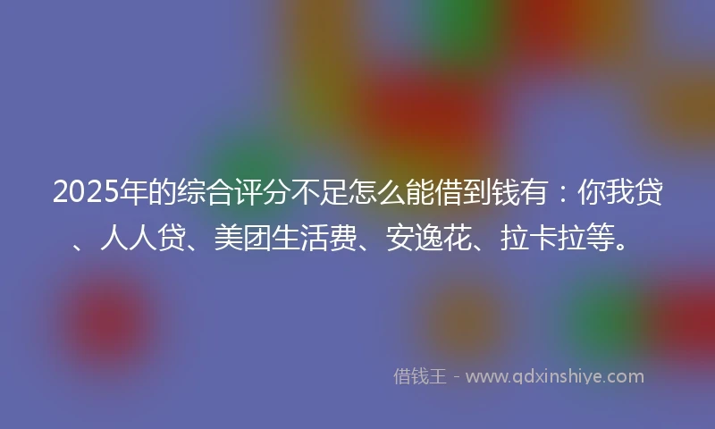 2025年的综合评分不足怎么能借到钱有：你我贷、人人贷、美团生活费、安逸花、拉卡拉等。