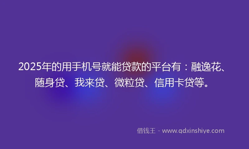 2025年的用手机号就能贷款的平台有：融逸花、随身贷、我来贷、微粒贷、信用卡贷等。