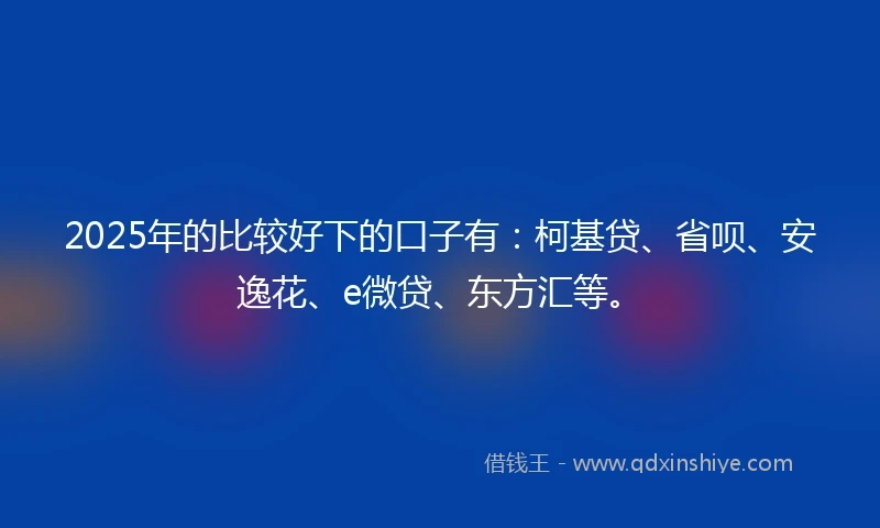 2025年的比较好下的口子有：柯基贷、省呗、安逸花、e微贷、东方汇等。