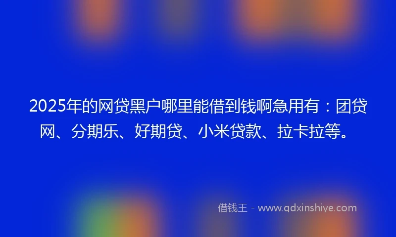 2025年的网贷黑户哪里能借到钱啊急用有：团贷网、分期乐、好期贷、小米贷款、拉卡拉等。