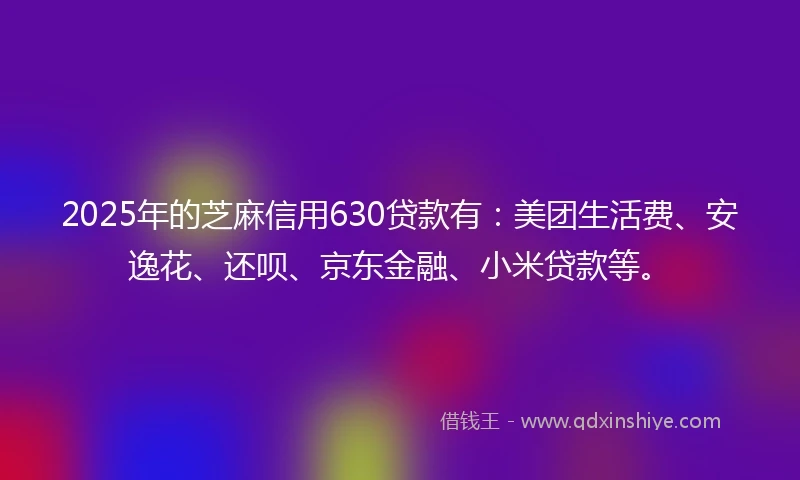 2025年的芝麻信用630贷款有：美团生活费、安逸花、还呗、京东金融、小米贷款等。