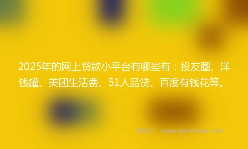 2025年的网上贷款小平台有哪些有：投友圈、洋钱罐、美团生活费、51人品贷、百度有钱花等。