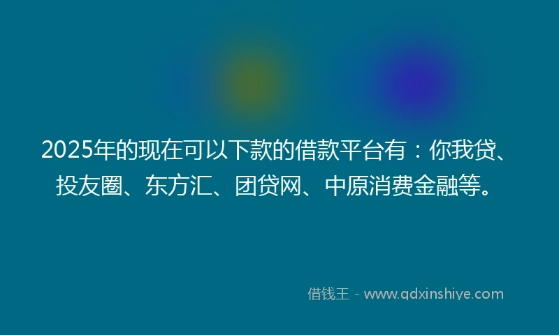 2025年的现在可以下款的借款平台有：你我贷、投友圈、东方汇、团贷网、中原消费金融等。