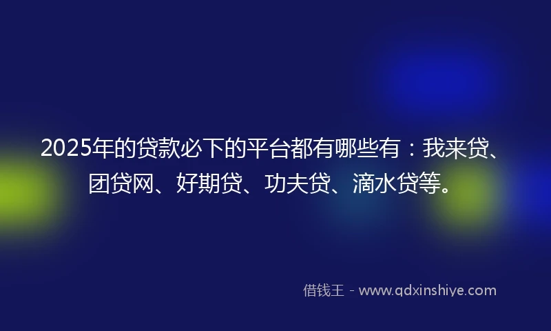 2025年的贷款必下的平台都有哪些有：我来贷、团贷网、好期贷、功夫贷、滴水贷等。