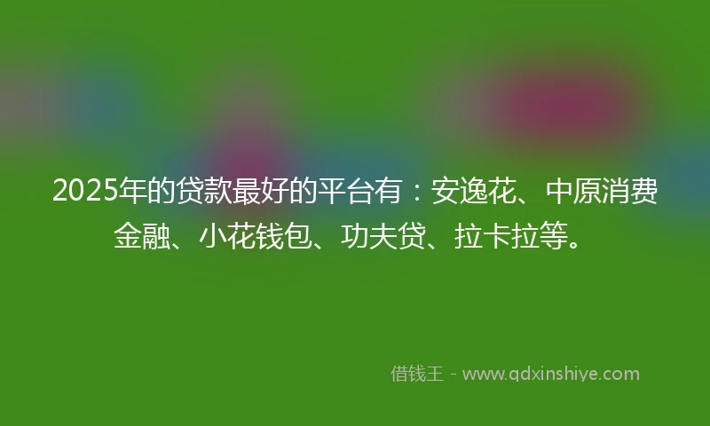2025年的贷款最好的平台有：安逸花、中原消费金融、小花钱包、功夫贷、拉卡拉等。