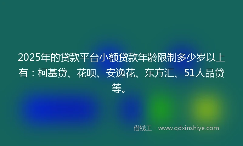 2025年的贷款平台小额贷款年龄限制多少岁以上有：柯基贷、花呗、安逸花、东方汇、51人品贷等。