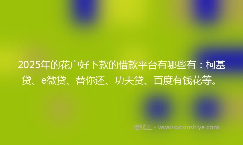 2025年的花户好下款的借款平台有哪些有：柯基贷、e微贷、替你还、功夫贷、百度有钱花等。
