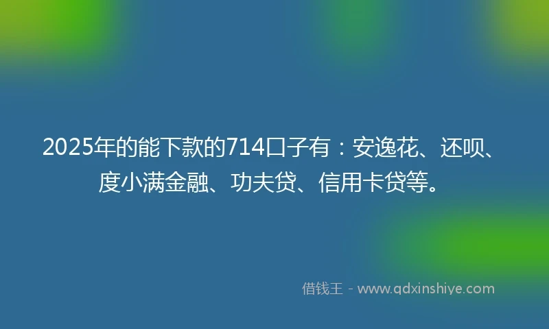 2025年的能下款的714口子有：安逸花、还呗、度小满金融、功夫贷、信用卡贷等。