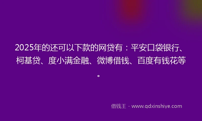 2025年的还可以下款的网贷有：平安口袋银行、柯基贷、度小满金融、微博借钱、百度有钱花等。