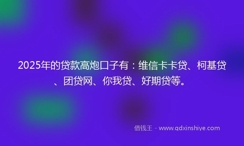 2025年的贷款高炮口子有：维信卡卡贷、柯基贷、团贷网、你我贷、好期贷等。