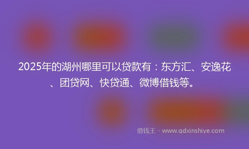 2025年的湖州哪里可以贷款有：东方汇、安逸花、团贷网、快贷通、微博借钱等。