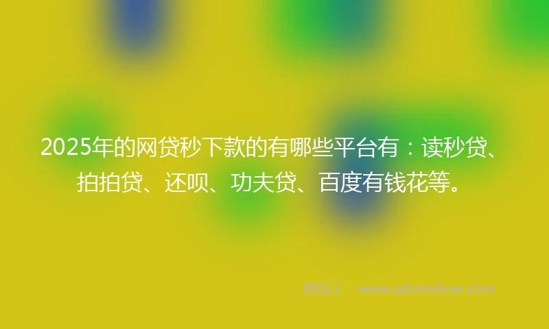 2025年的网贷秒下款的有哪些平台有：读秒贷、拍拍贷、还呗、功夫贷、百度有钱花等。