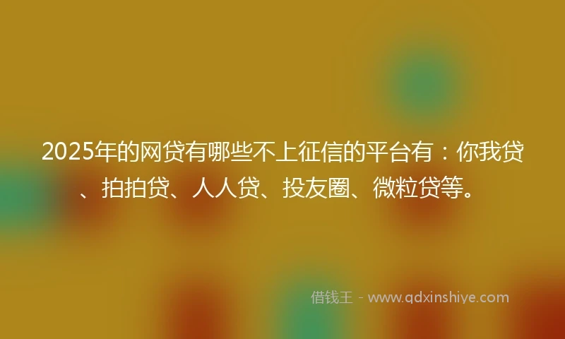 2025年的网贷有哪些不上征信的平台有：你我贷、拍拍贷、人人贷、投友圈、微粒贷等。