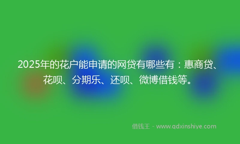 2025年的花户能申请的网贷有哪些有：惠商贷、花呗、分期乐、还呗、微博借钱等。