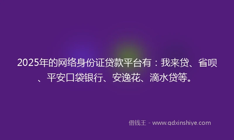 2025年的网络身份证贷款平台有：我来贷、省呗、平安口袋银行、安逸花、滴水贷等。