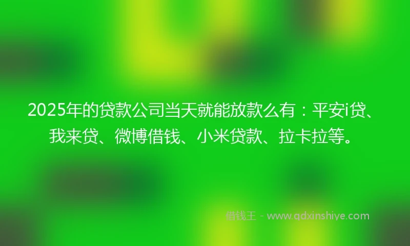 2025年的贷款公司当天就能放款么有：平安i贷、我来贷、微博借钱、小米贷款、拉卡拉等。