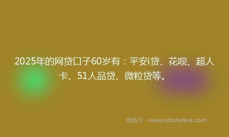 2025年的网贷口子60岁有：平安i贷、花呗、超人卡、51人品贷、微粒贷等。