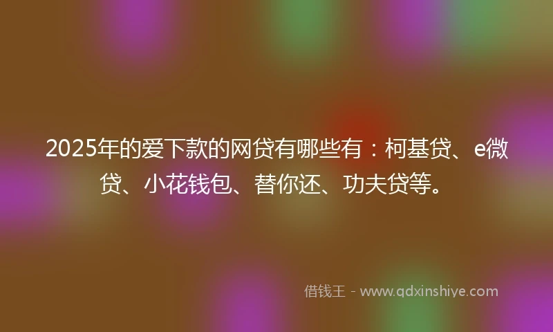 2025年的爱下款的网贷有哪些有：柯基贷、e微贷、小花钱包、替你还、功夫贷等。