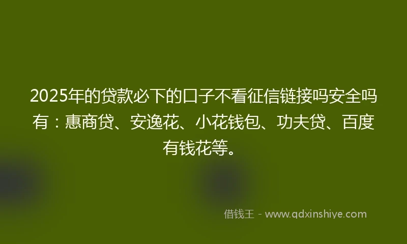 2025年的贷款必下的口子不看征信链接吗安全吗有：惠商贷、安逸花、小花钱包、功夫贷、百度有钱花等。