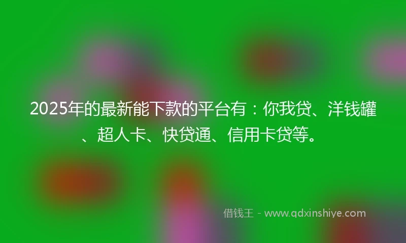 2025年的最新能下款的平台有：你我贷、洋钱罐、超人卡、快贷通、信用卡贷等。